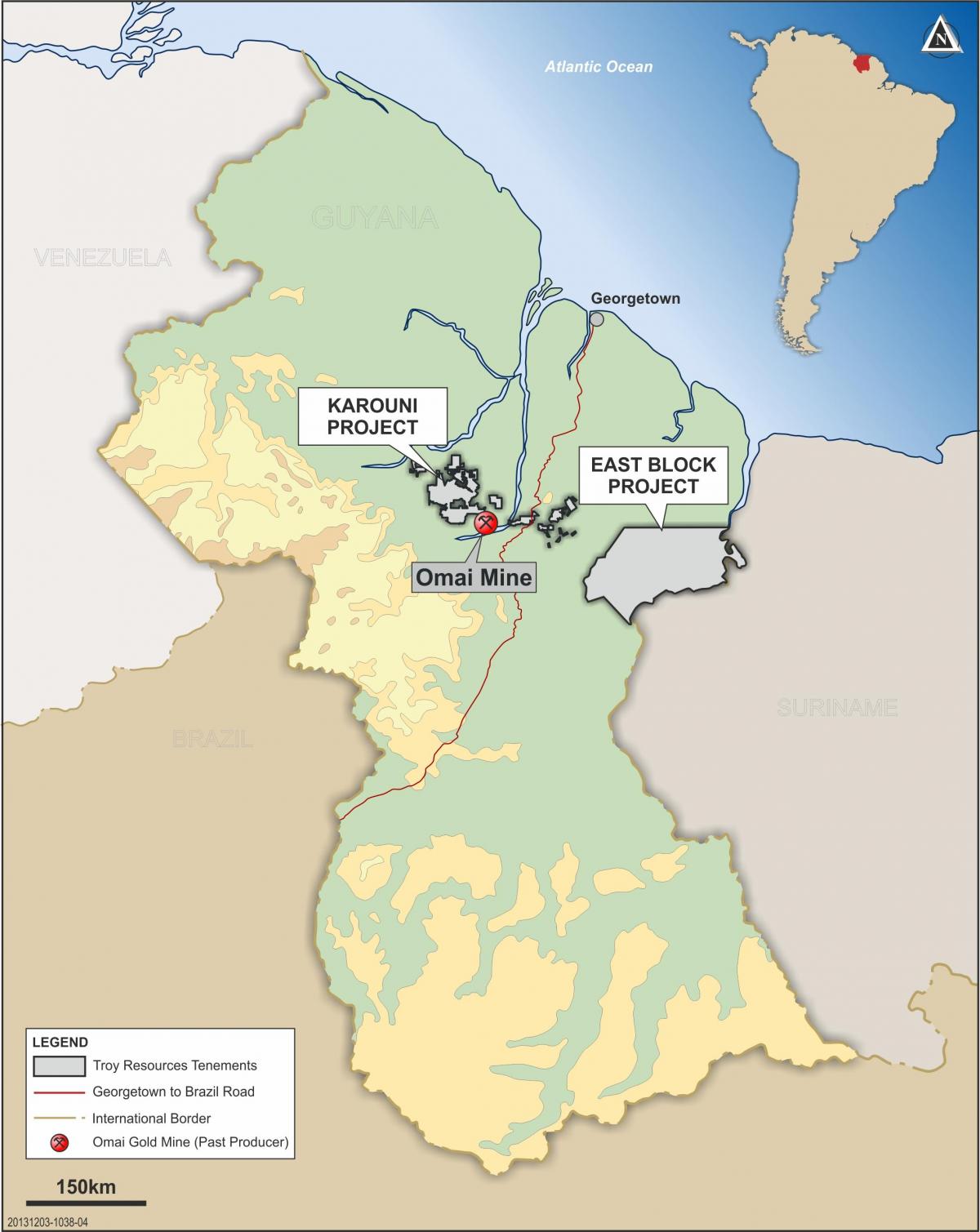 mappa della Guyana mostrando risorse minerarie