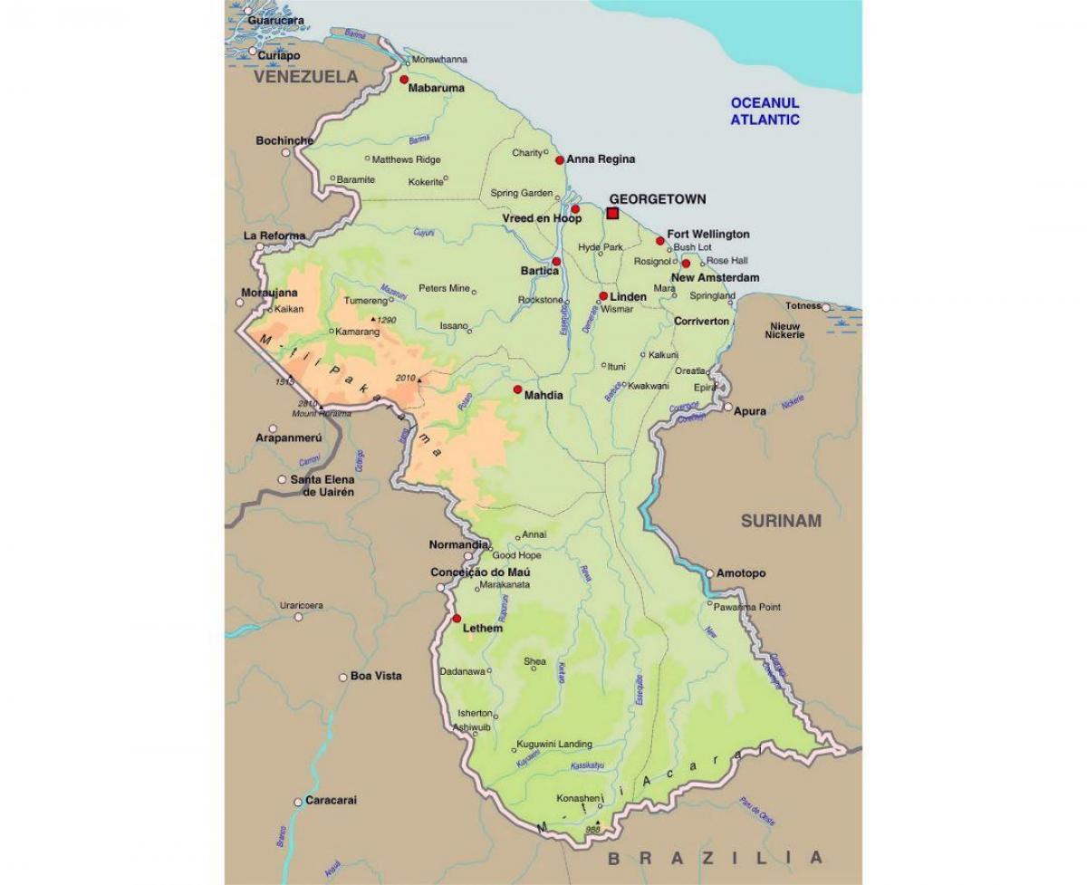 mappa della Guyana che mostra la città