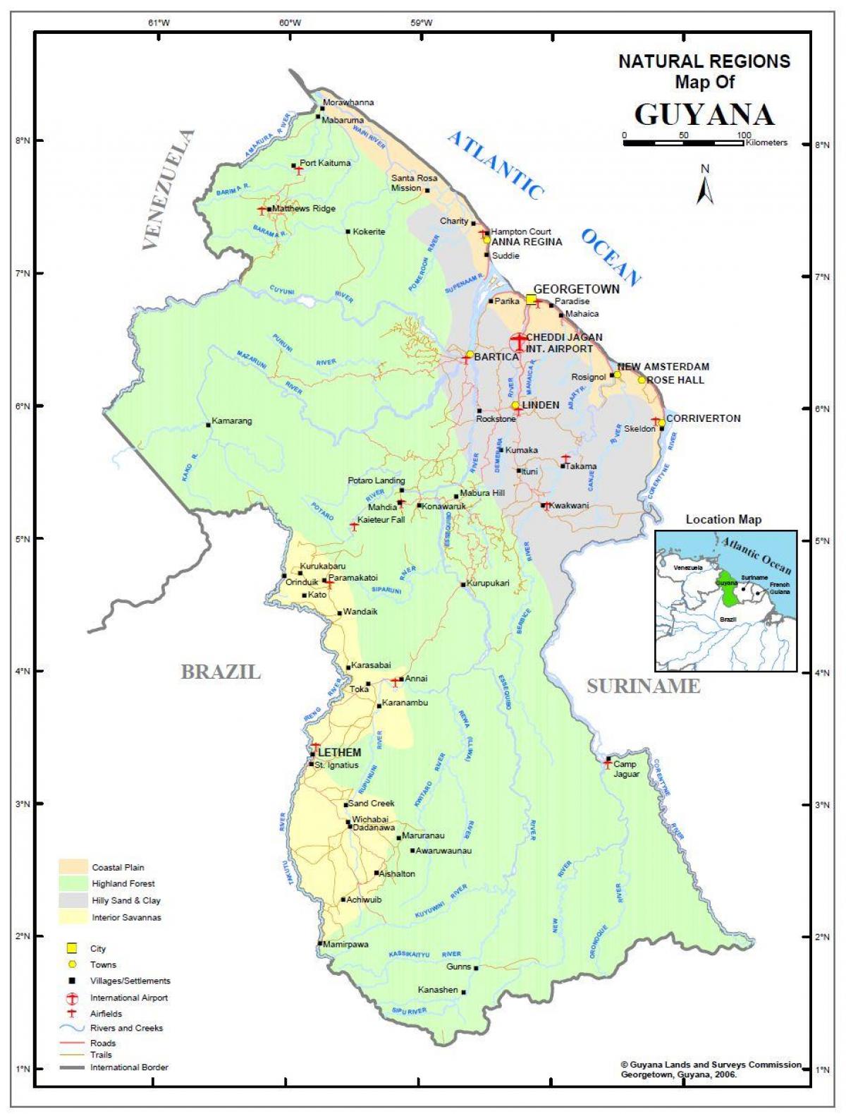 mappa della Guyana mostrando risorse naturali