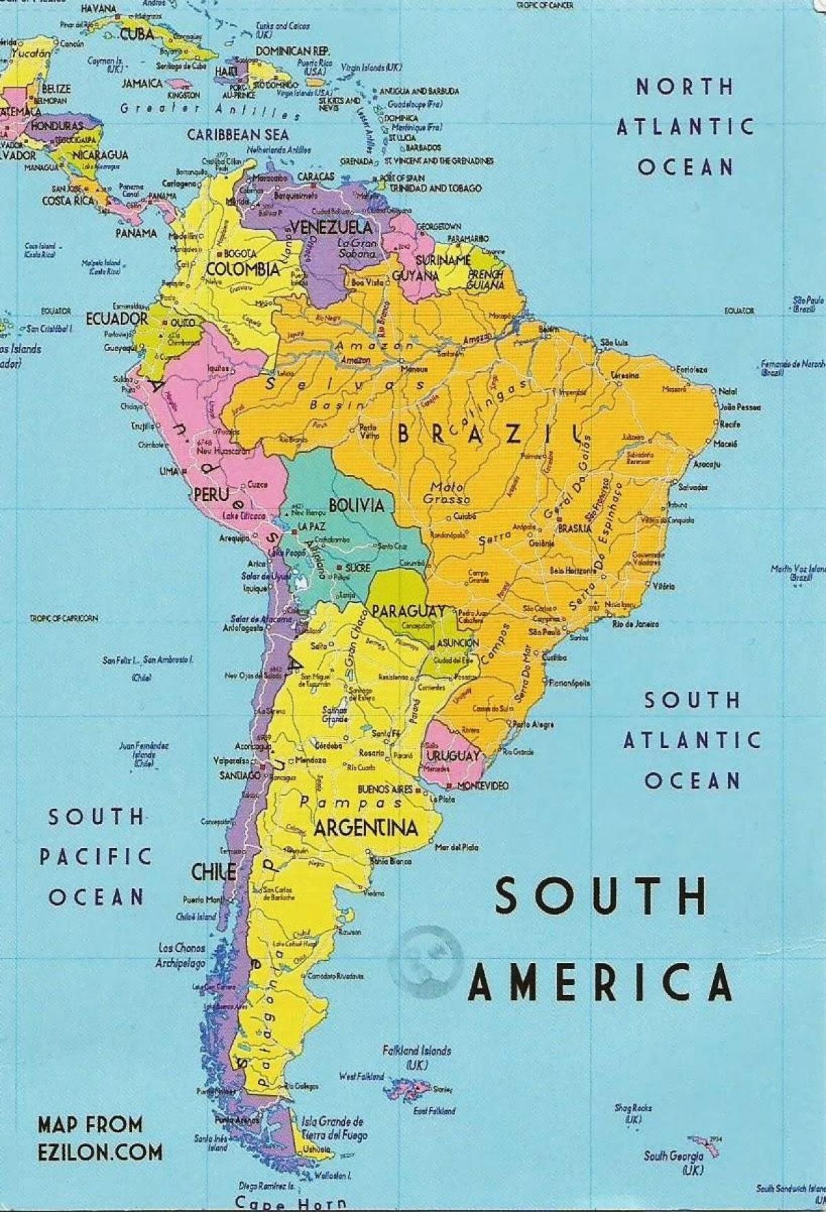 mappa della Guyana, sud america 