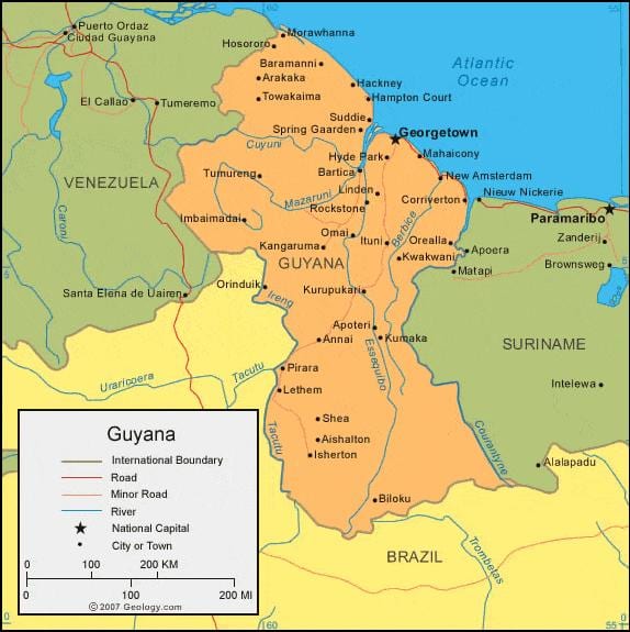 mappa della Guyana politico