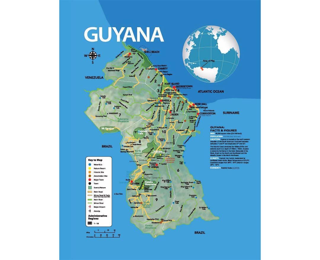 mappa di mappa che mostra come gli amerindi è venuto a Guyana