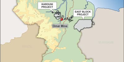 Mappa della Guyana mostrando risorse minerarie