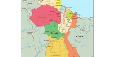 Mappa della Guyana che mostra i 10 regioni amministrative