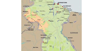 Mappa della Guyana che mostra la città