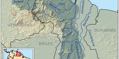 Mappa della Guyana mostrando i fiumi