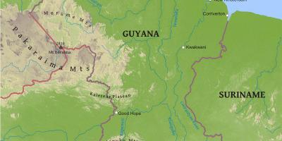 Mappa della Guyana mostrando la bassa pianura costiera