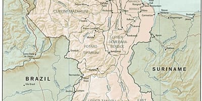 Mappa della Guyana mostrando le tre contee