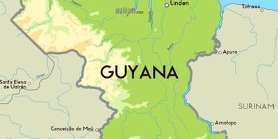 Mappa di mappa fisica della Guyana